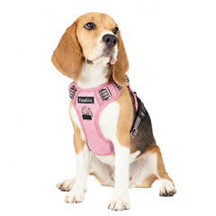 Funfox dog harness pink side view shows adjustable fit for comfort.