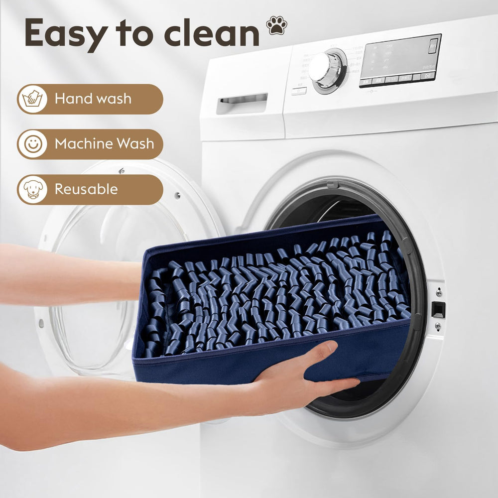 FunFurry Snuffle Mat in decor-friendly navy blending with home decor.