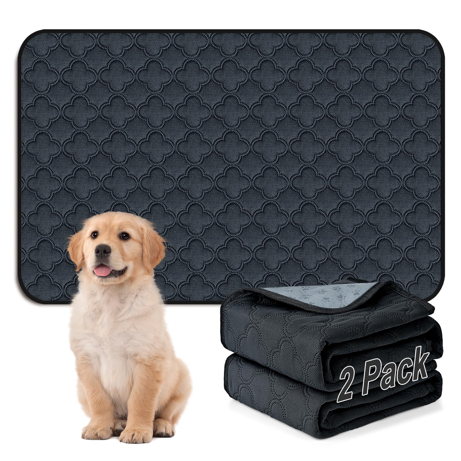FunFurry washable pee pad for dogs, 24x36 dark grey, reusable and leak-proof.