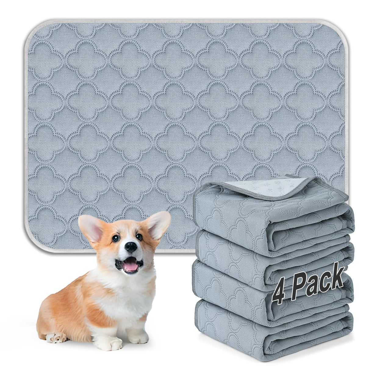 FunFurry pee pad with paw-shaped non-slip backing keeps dogs steady on floors.
