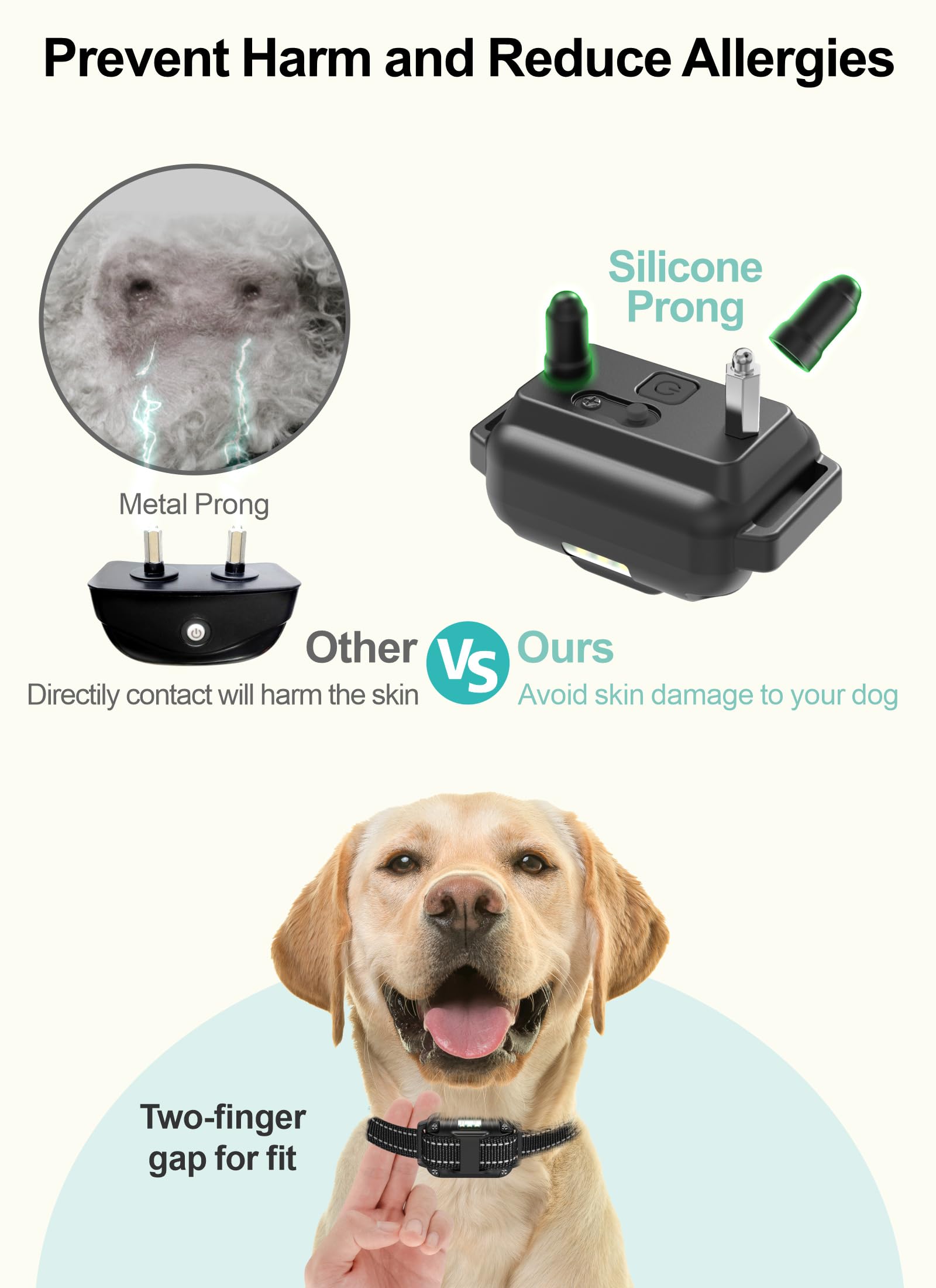 FunniPets collar closeup shows silicone covers protecting skin during training sessions