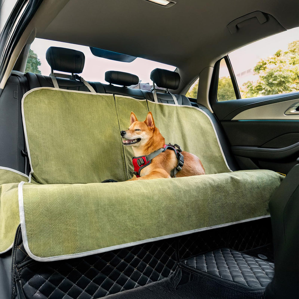 Funny Fuzzy back-seat cover in lush chenille protects upholstery from spills.
