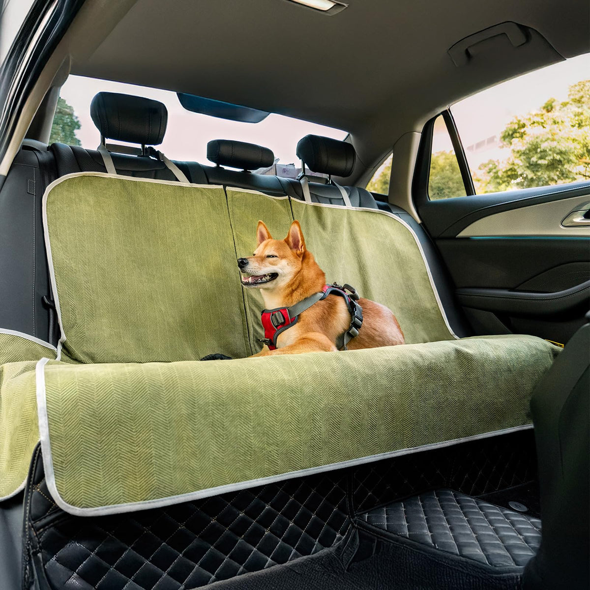 Funny Fuzzy back-seat cover in lush chenille protects upholstery from spills.