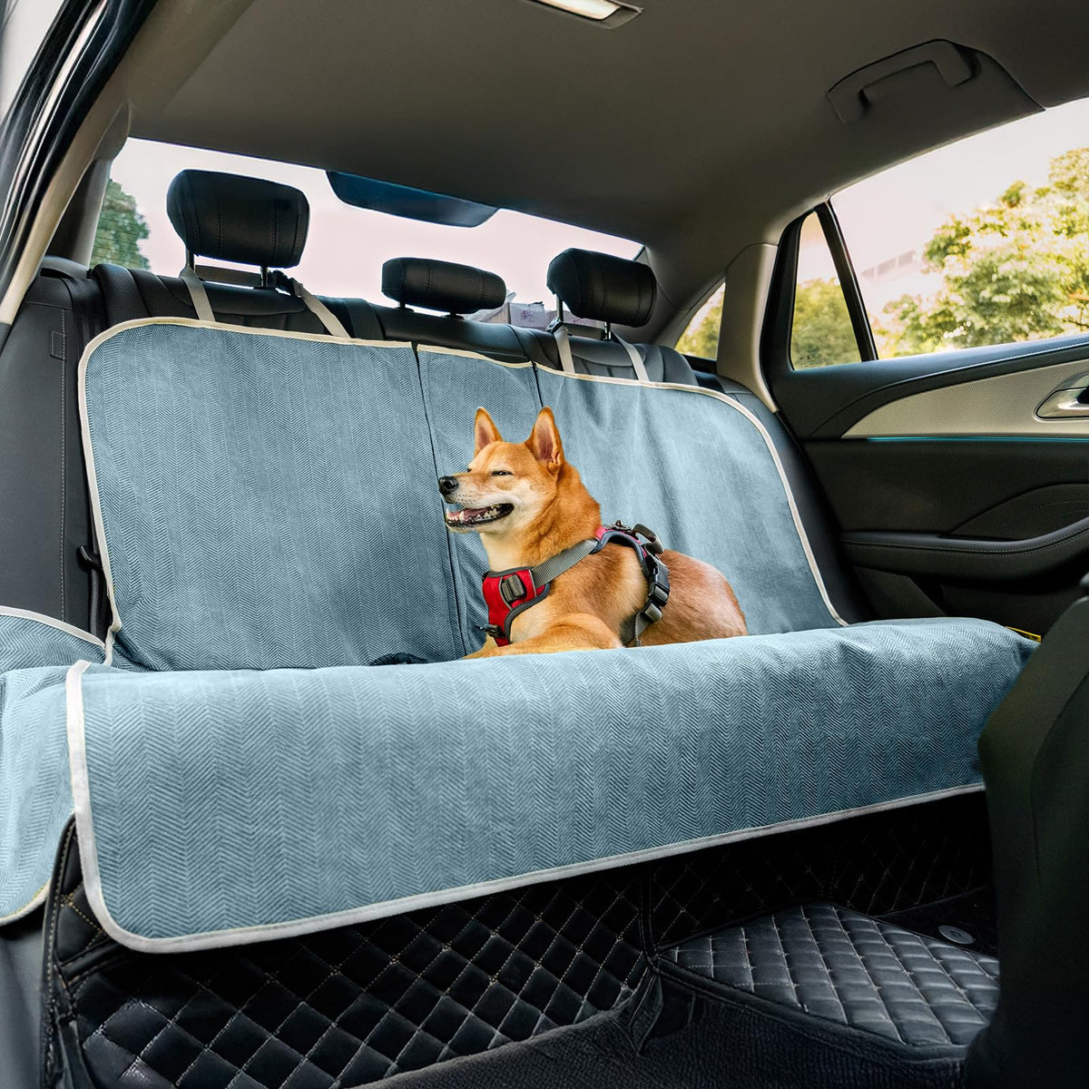 FUNNY FUZZY back seat cover waterproof protects upholstery during muddy dog rides.