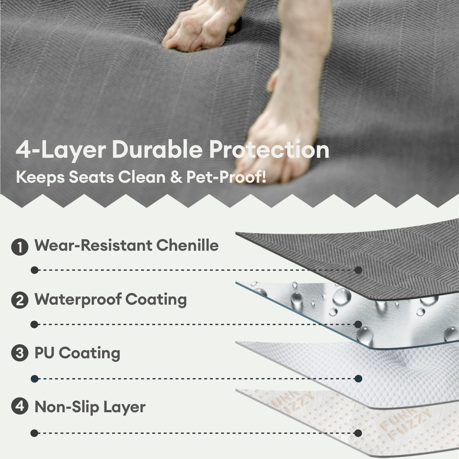 Funny Fuzzy easy-clean dog seat cover simplifies post-trip cleanup.