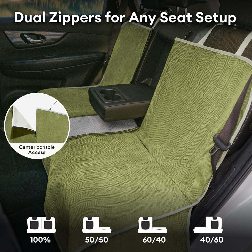 Funny Fuzzy seat belt openings allow harness attachment for safe rides.