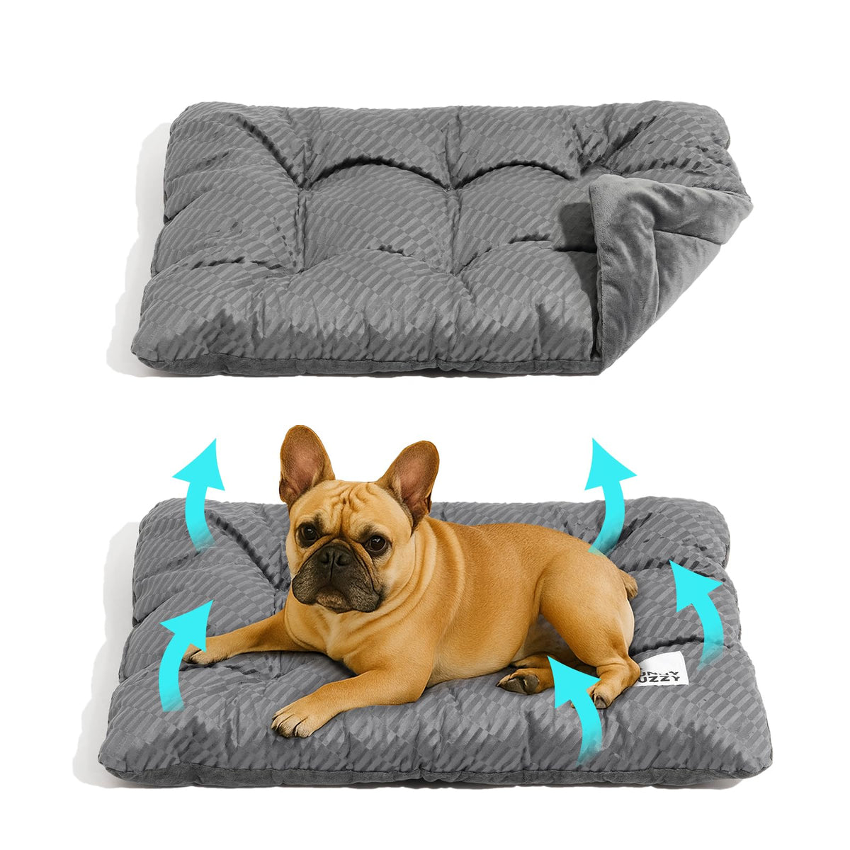 FUNNY FUZZY crate pad with cooling linen side for crate lounging and refreshed pet