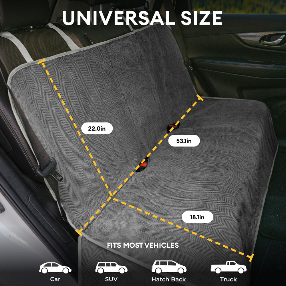 Funny Fuzzy waterproof dog seat cover keeps upholstery dry during trips.
