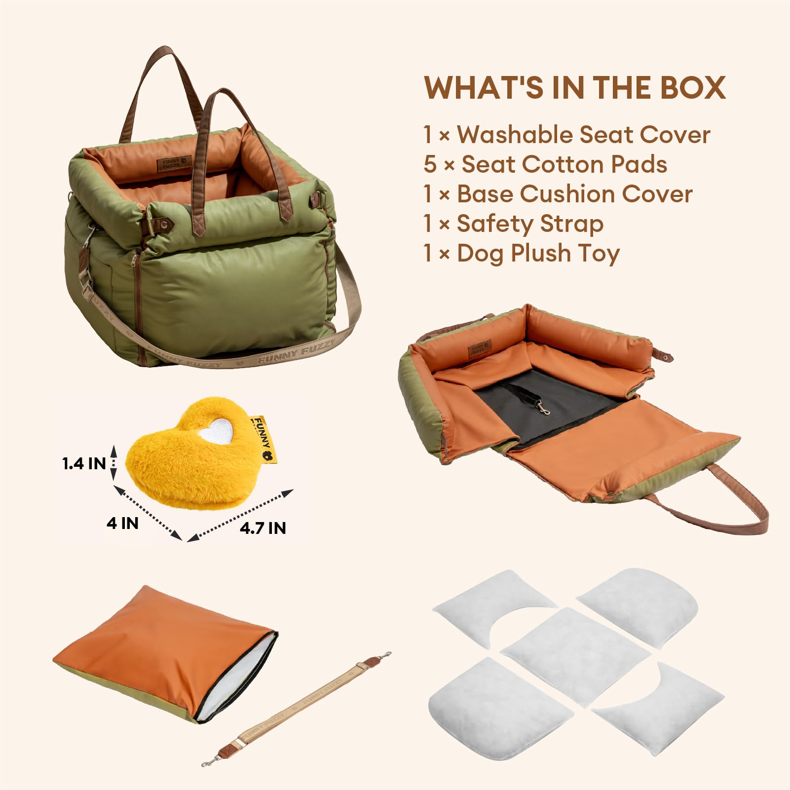 FunnyFuzzy fully padded dog bed cushions pets on long trips.