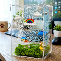 Funtinshdy Detailed Mushrooms add whimsy while providing textured surfaces for web-building.