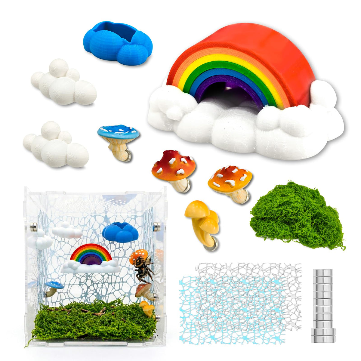 Funtinshdy Rainbow Hideout enhances enclosure aesthetics and provides a cozy retreat for jumping spiders.