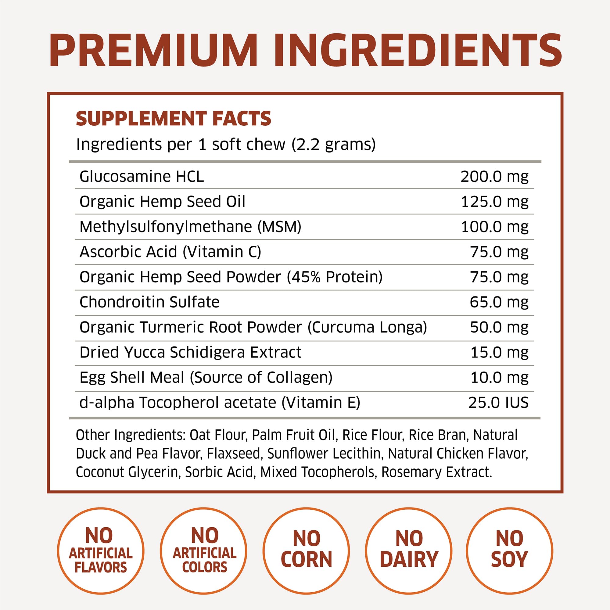 Fur Belly hemp hip joint ingredients label highlighting natural formula.