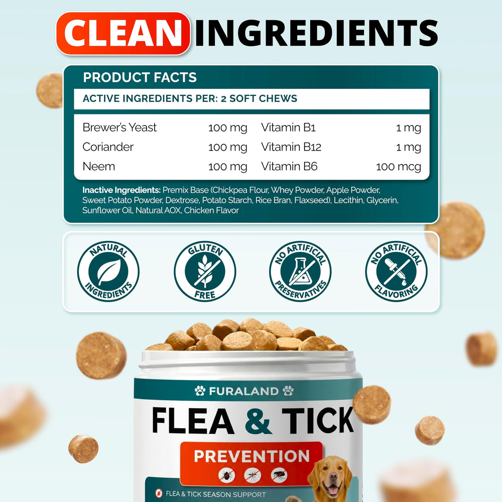 FURALAND chews during outdoor activity suggesting outdoor pest defense potential.