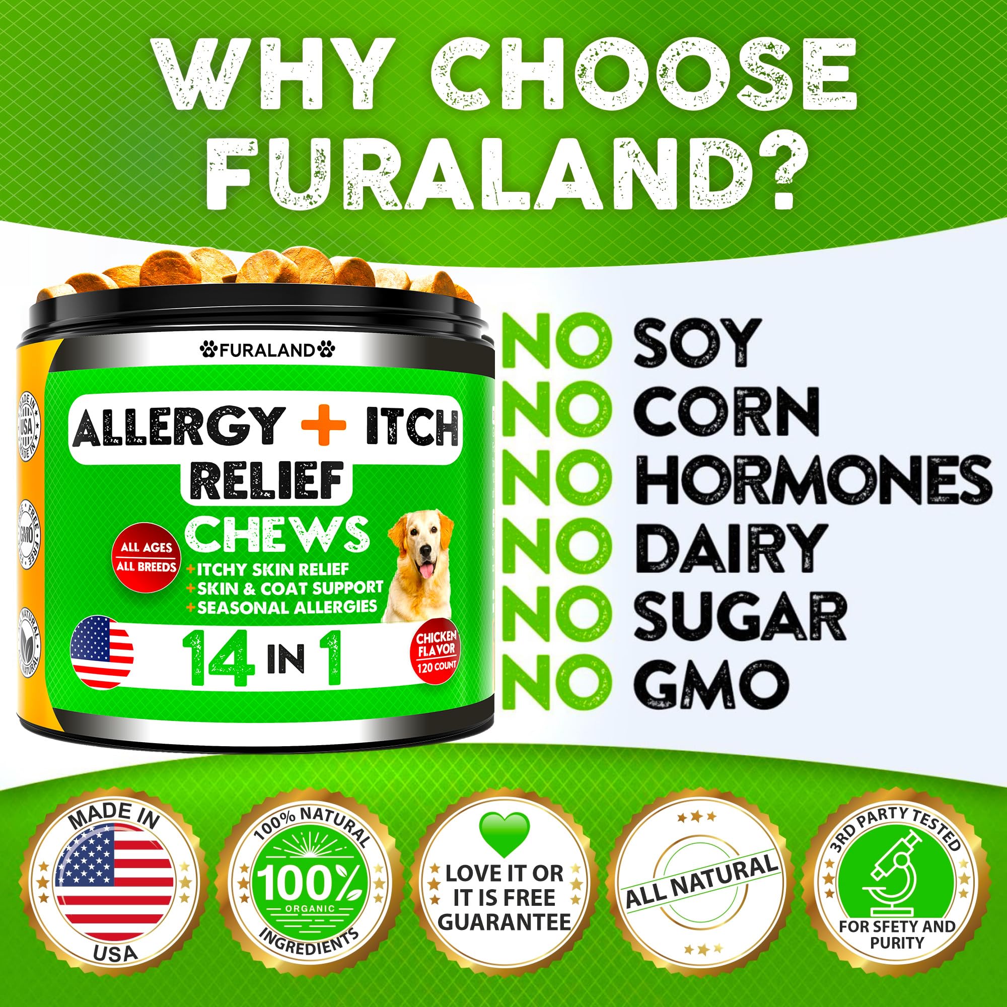FURALAND dog scratching scene illustrating potential itch relief.
