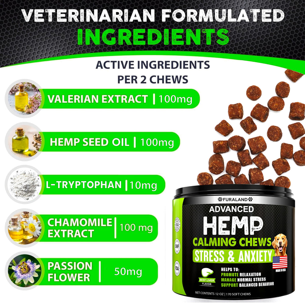 FURALAND hemp calming chews chicken flavor closeup, tasty anxiety support