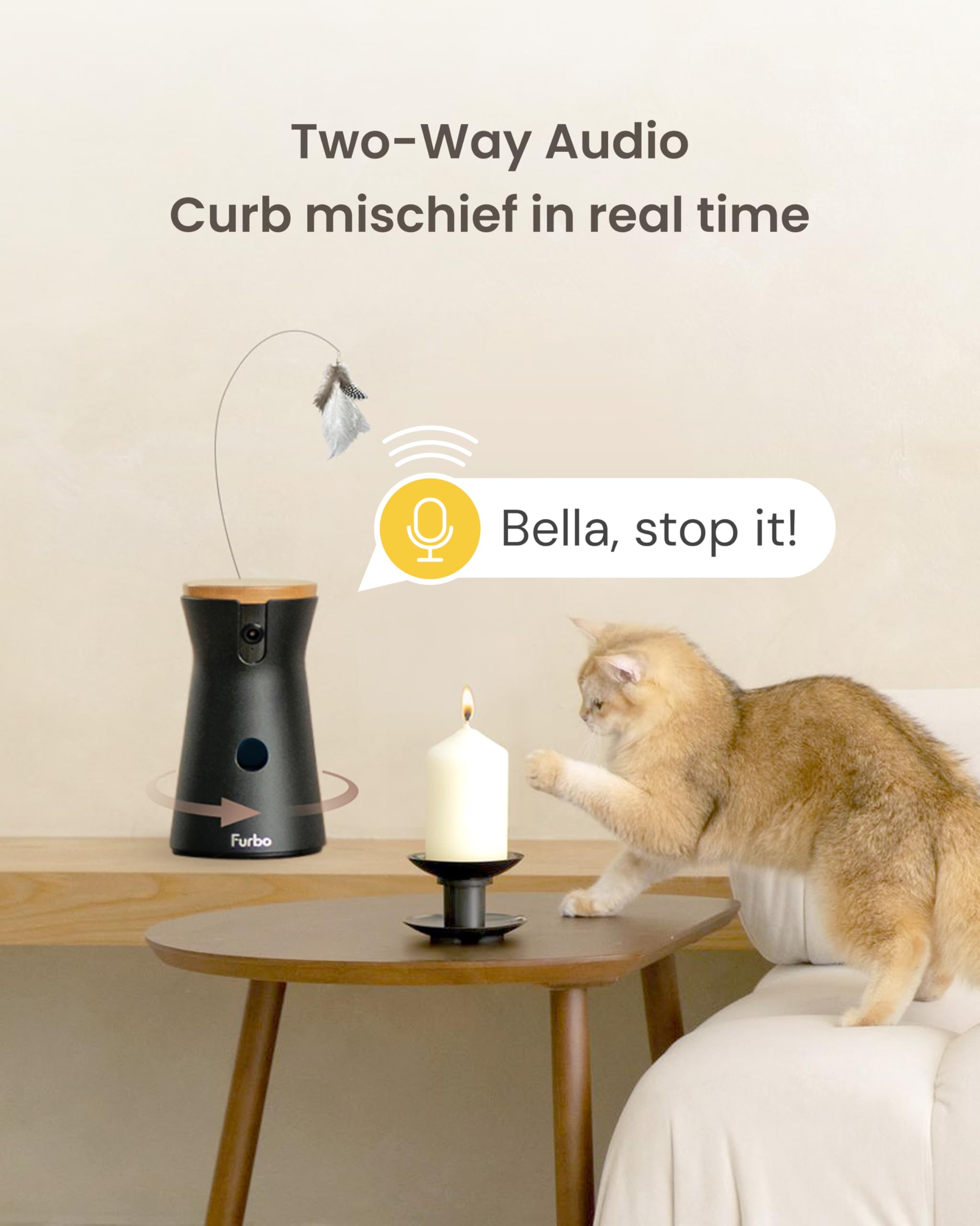 Furbo feather wand toy enables interactive play with your cat