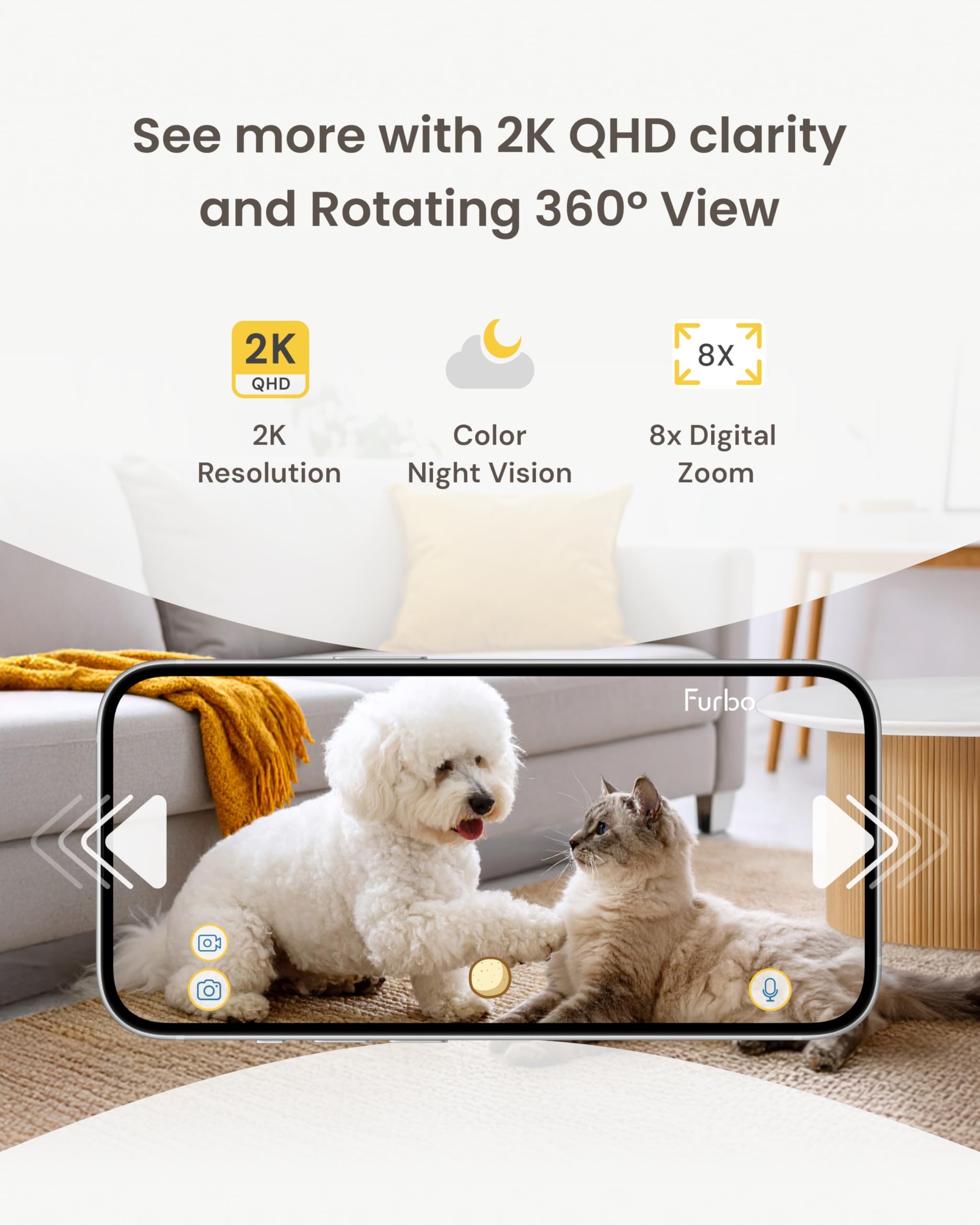 Furbo Mini auto-tracking follows pets as they explore