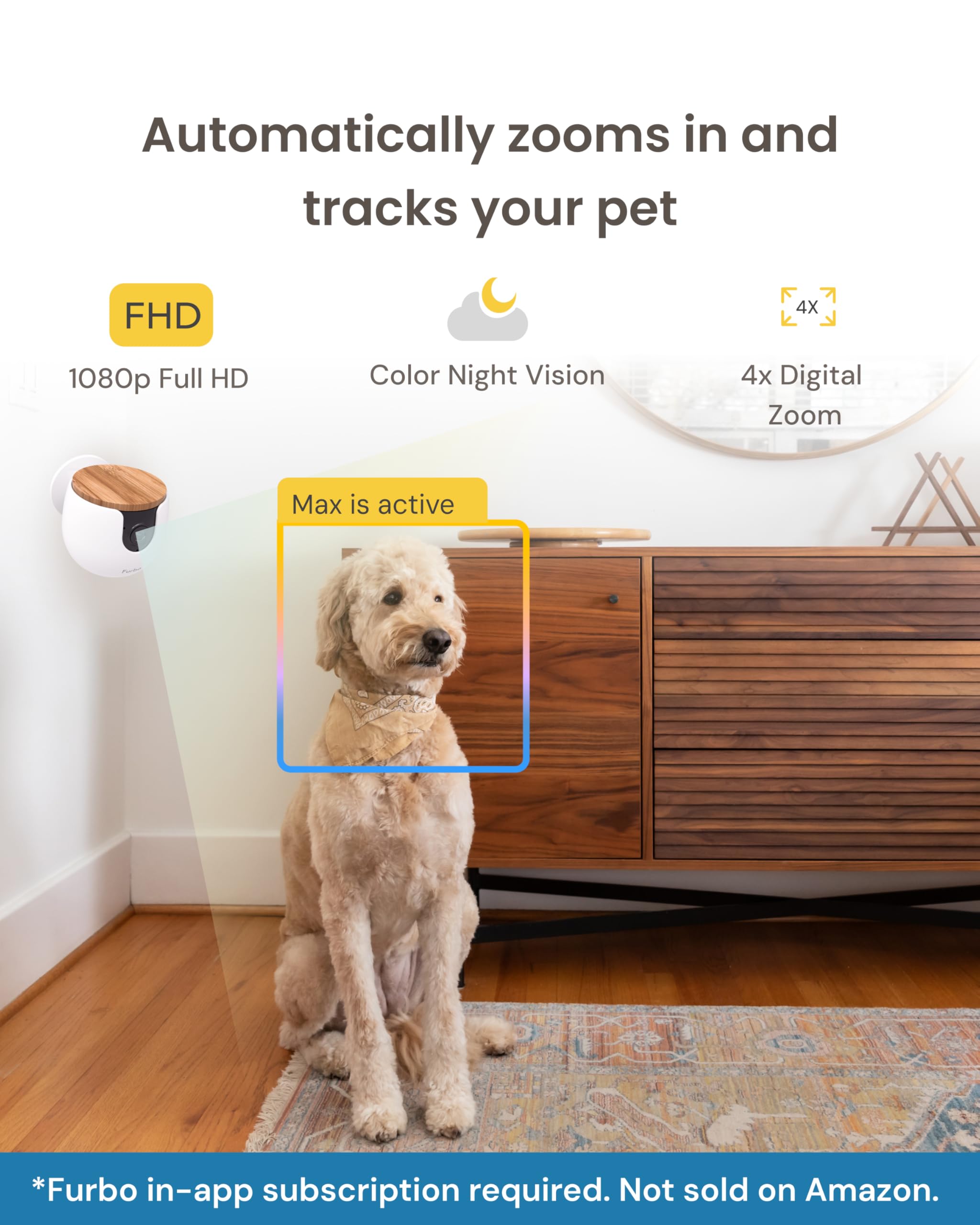 Furbo Mini Camera mountable design fits on walls or shelves