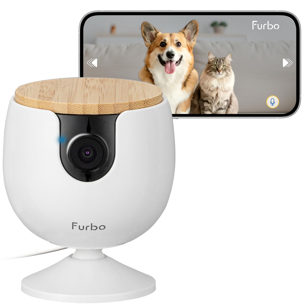 Furbo Mini camera mounted on wall for pet monitoring day and night.