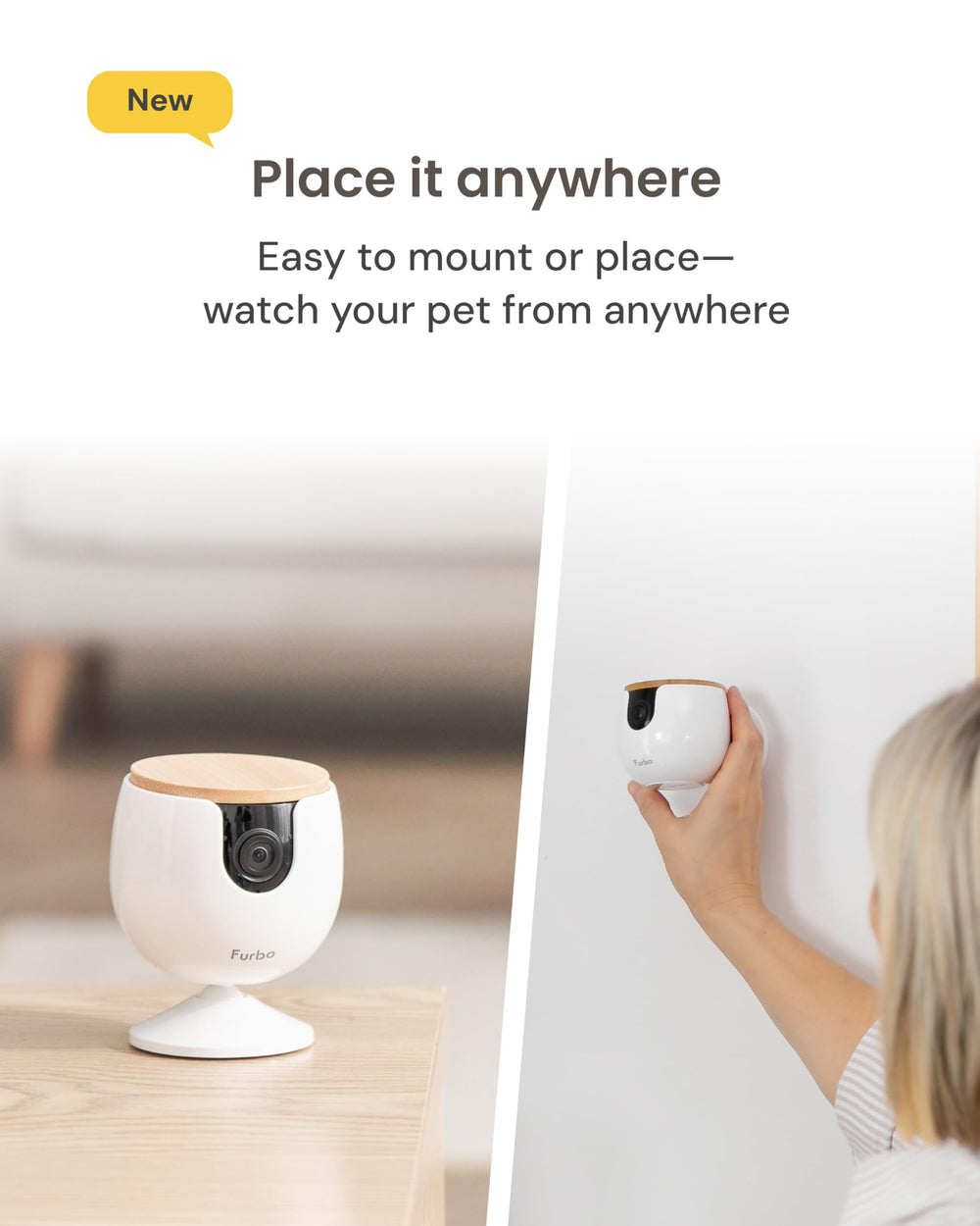 Toss and talk features enable interactive play with pets.