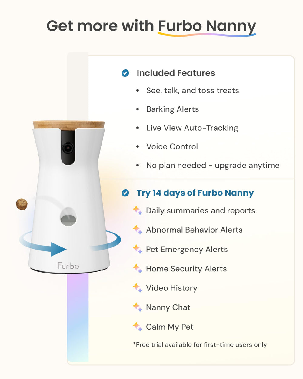 Furbo treat toss feature lets you reward or distract pets remotely.
