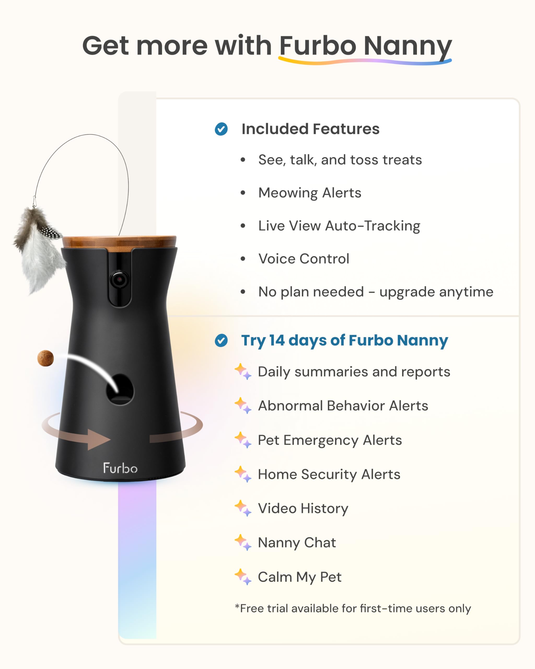 Furbo treat toss function lets you reward or distract your cat from the app