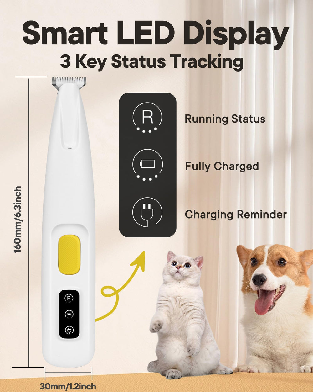FURBONA paw trimmer displays LED status for easy grooming sessions.