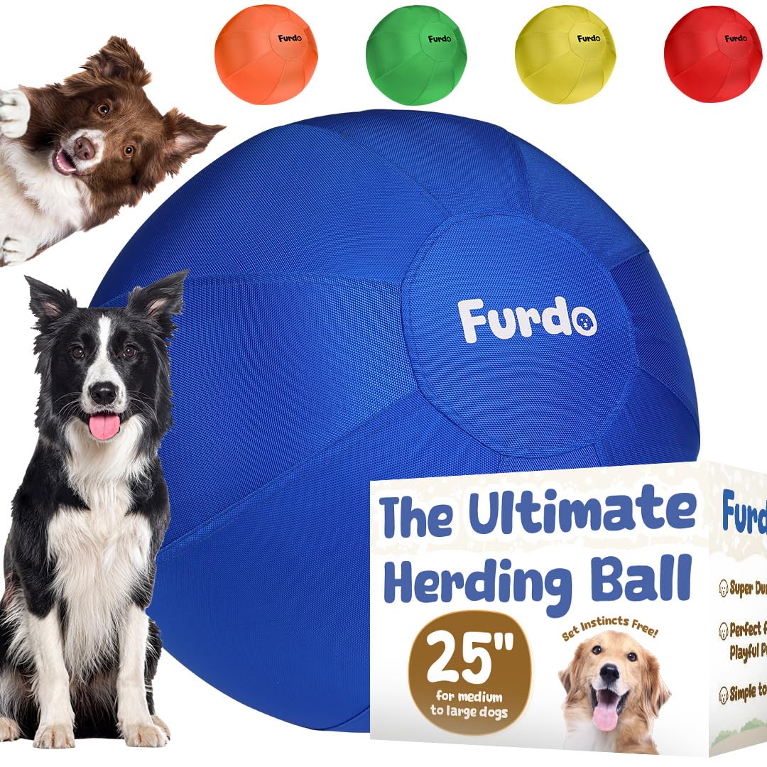 Furdo 25-inch herding ball with nylon cover for active dog play.