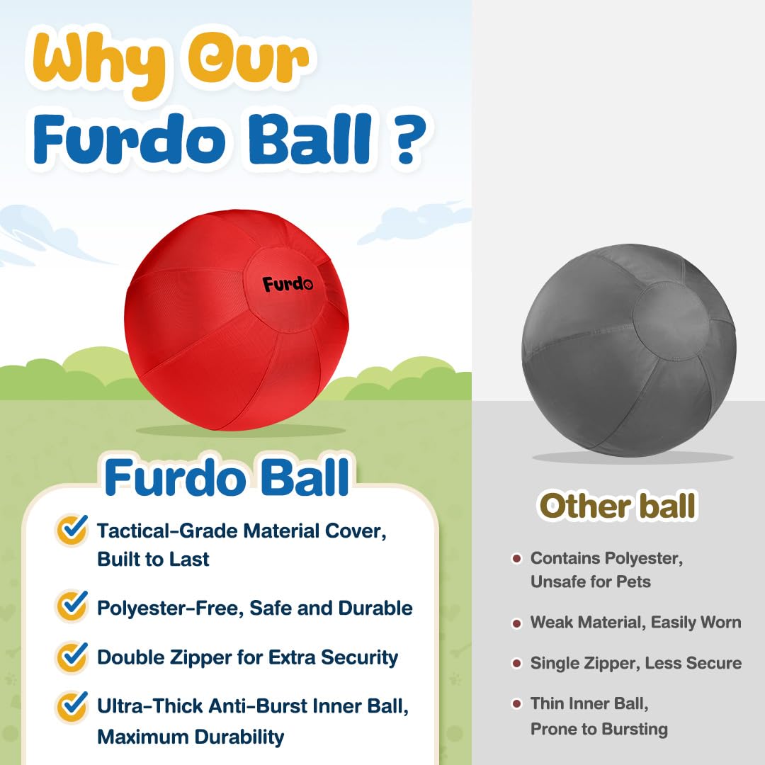 High-visibility red Furdo ball for safer outdoor play.