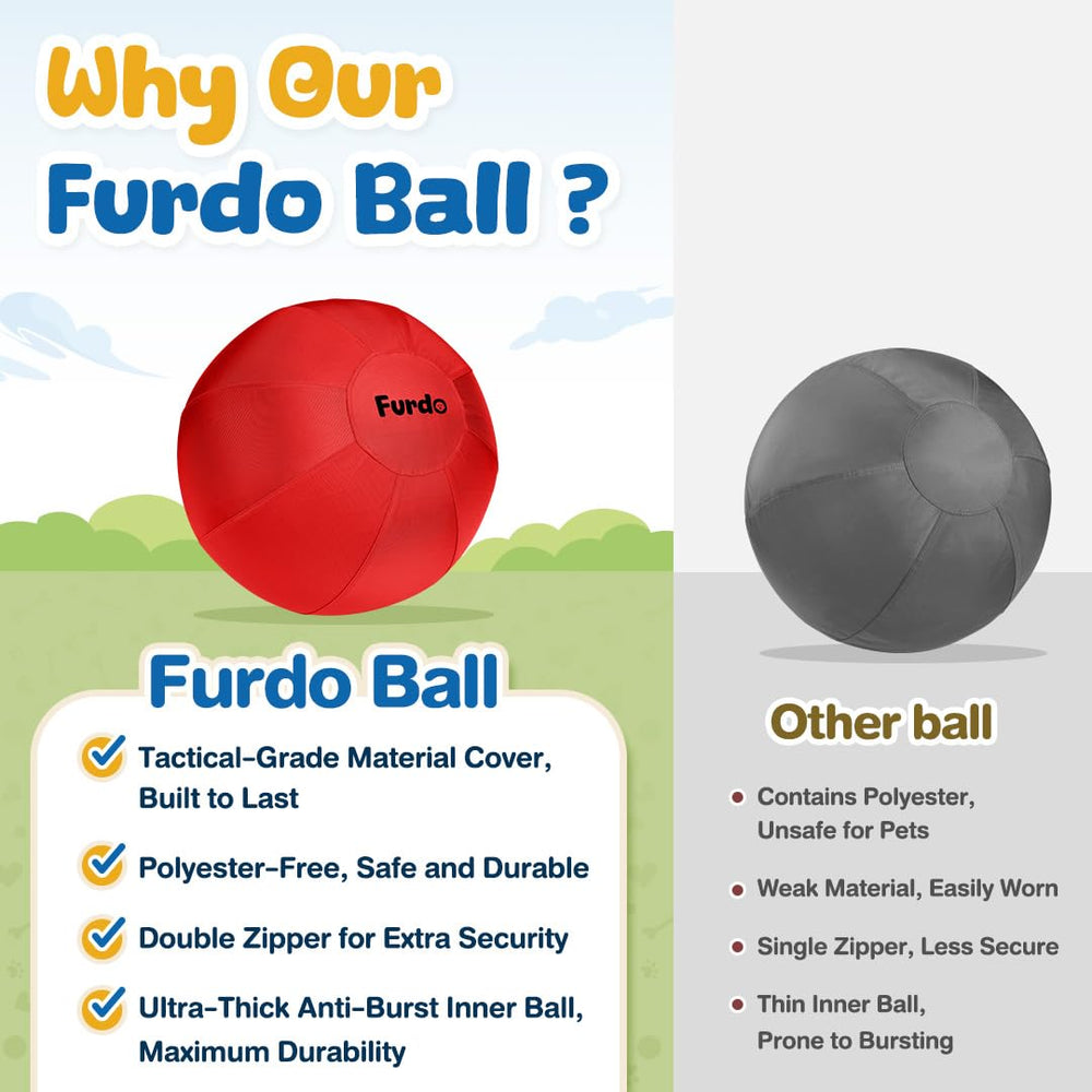 High-visibility red Furdo ball for safer outdoor play.