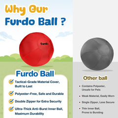 High-visibility red Furdo ball for safer outdoor play.