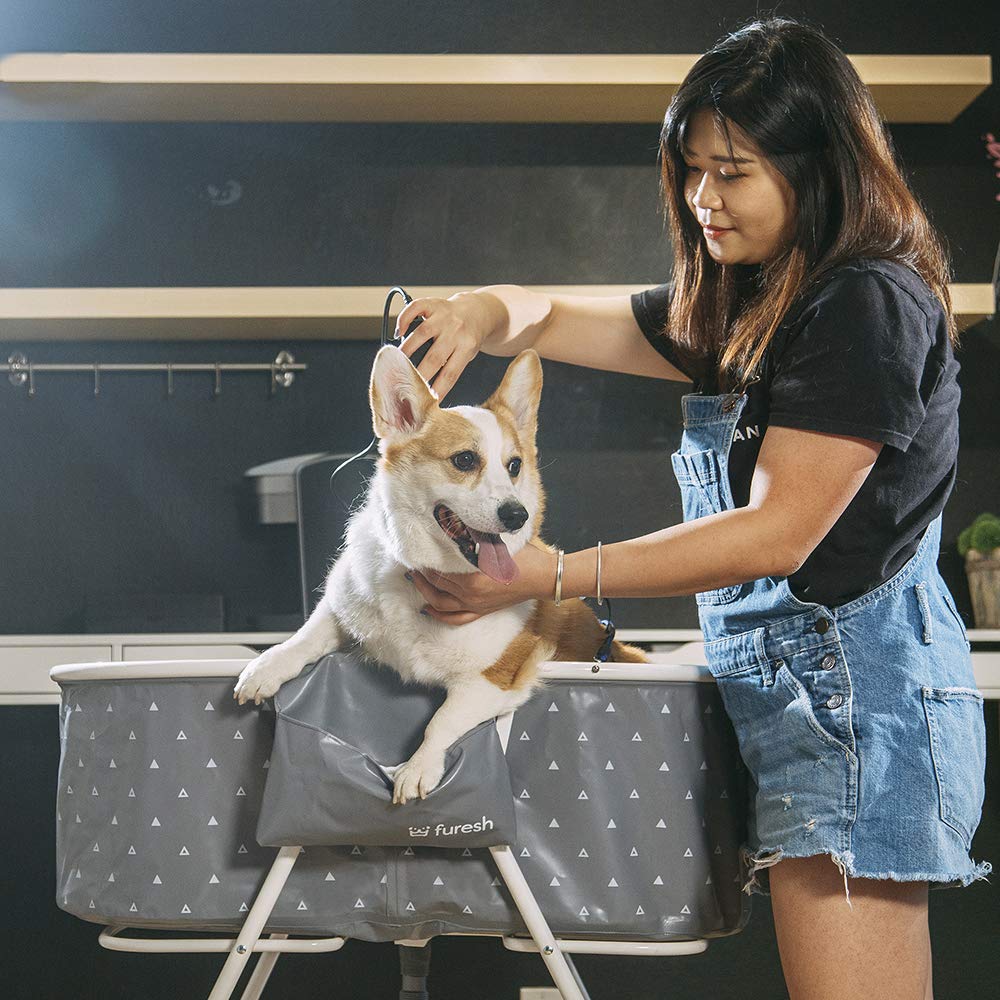 Furesh Little Dipper stable setup helps keep pets calm during washing.