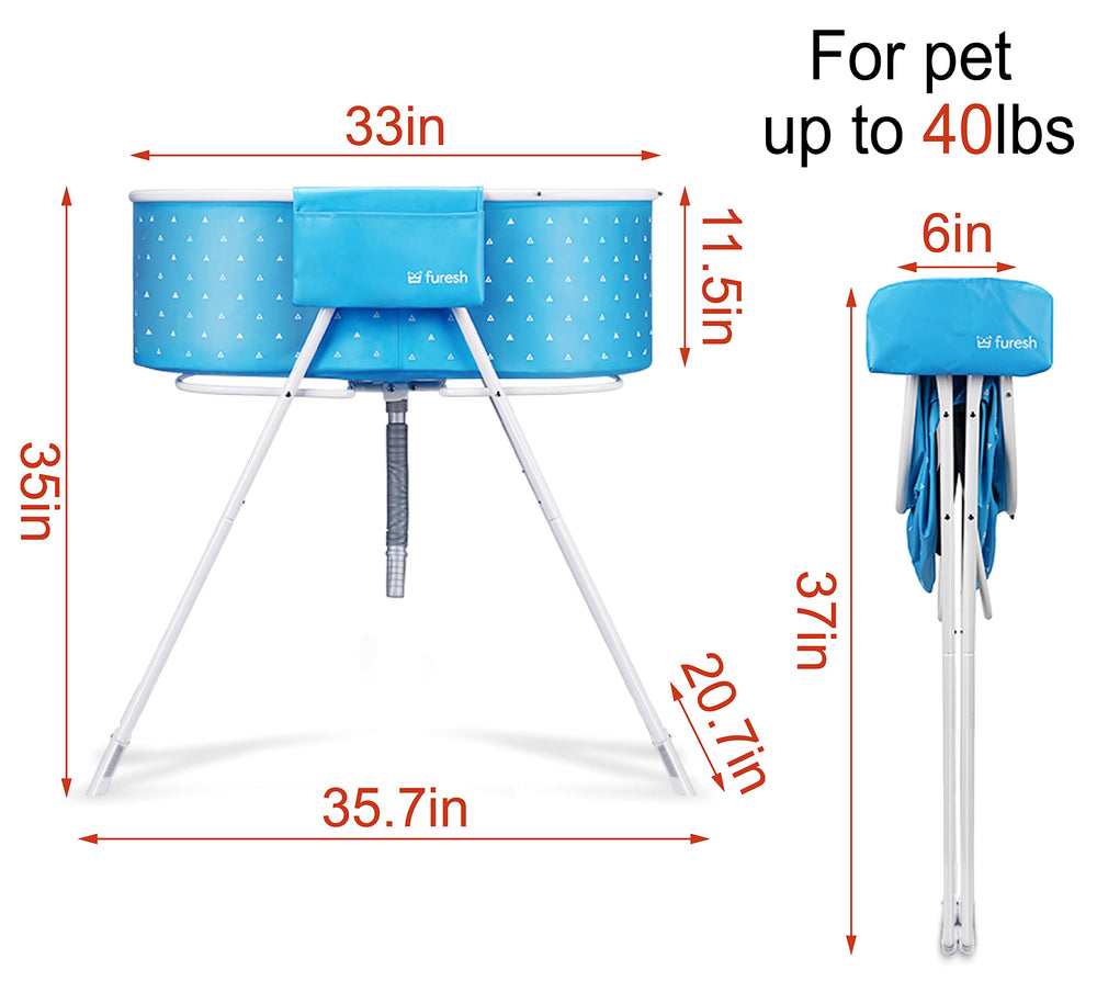 Furesh Little Dipper pet in tub demonstrates safe, contained bathing for small and medium pets.