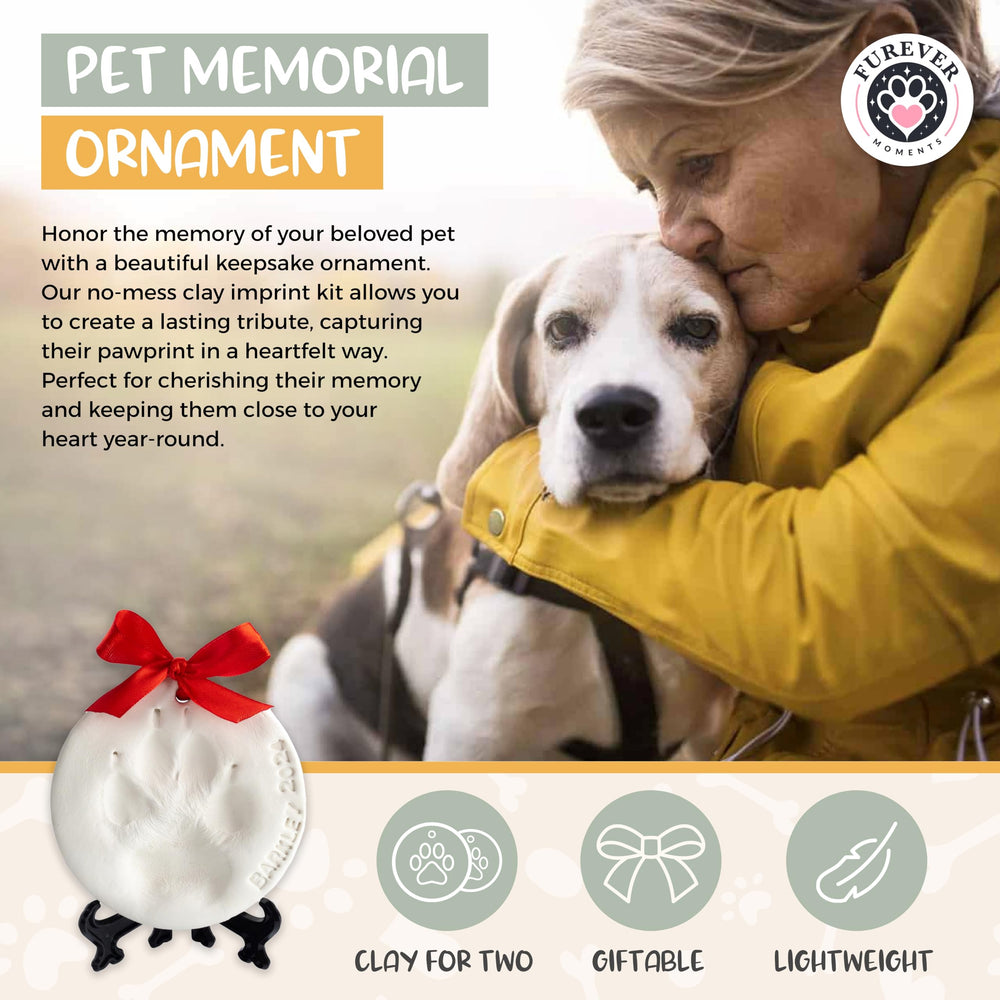 FUREVER MOMENTS two paw print ornaments displayed on stands for gifting
