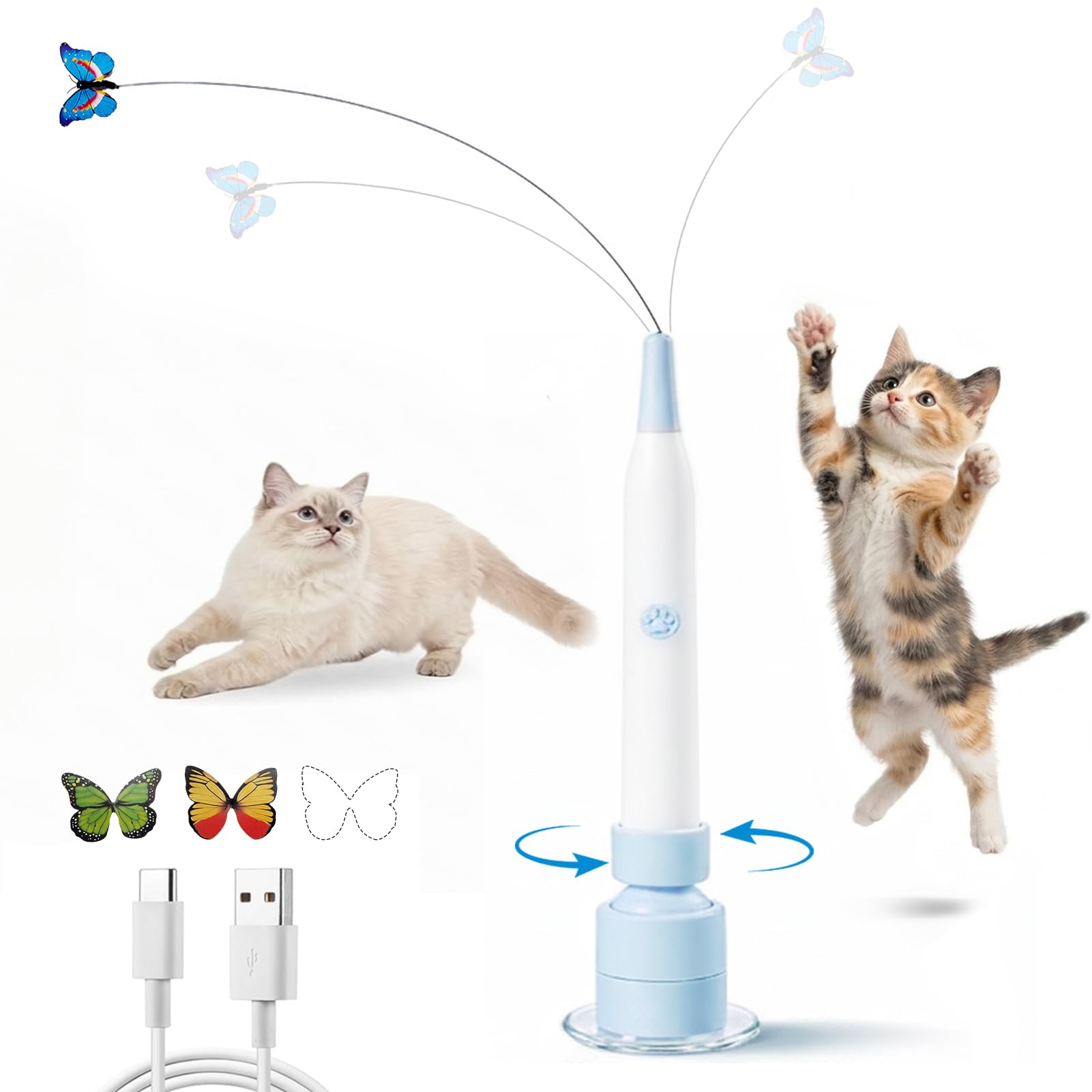 FurFitFun interactive wand toy with butterfly attachment for indoor cats.