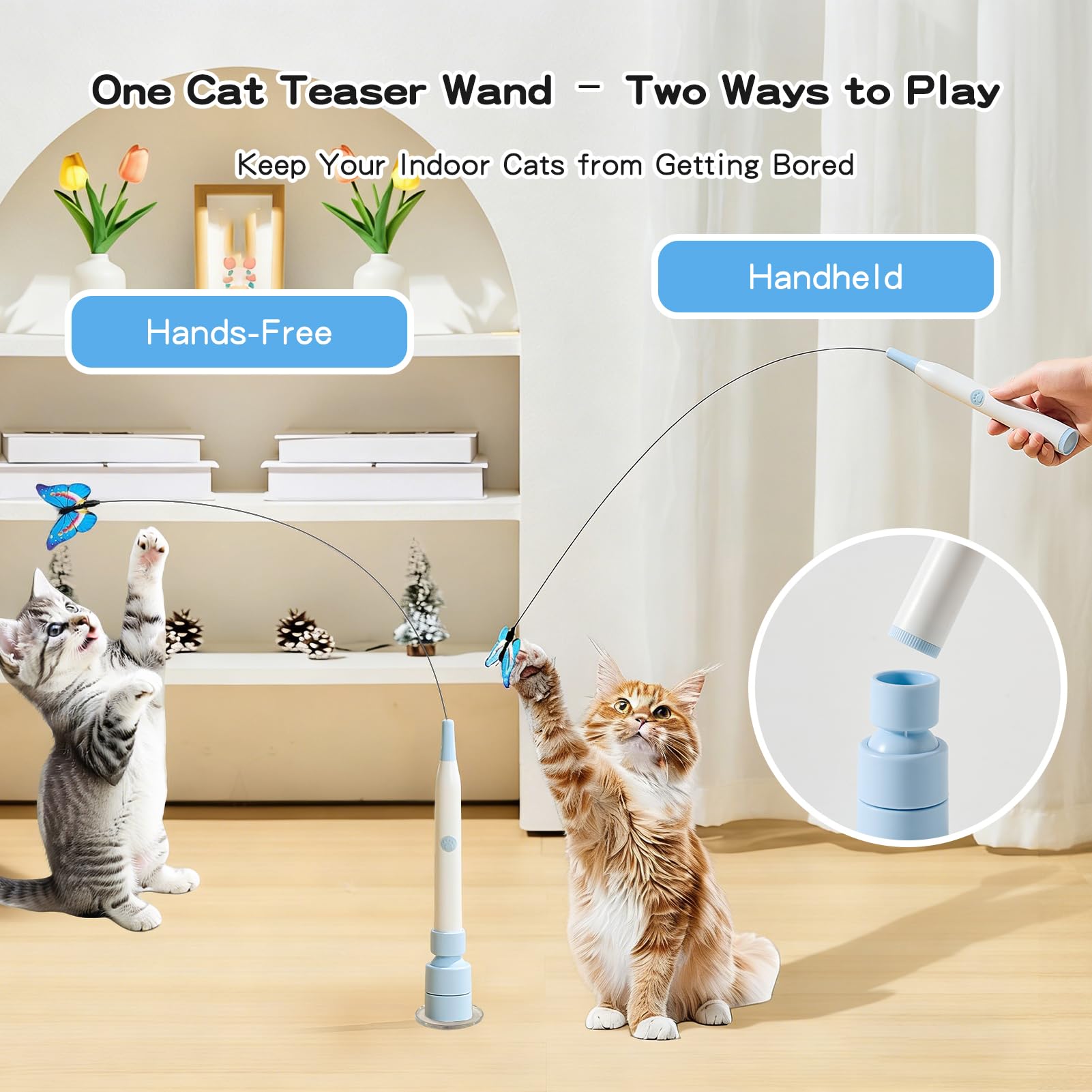 Nano gel suction base secures the FurFitFun wand on smooth surfaces.