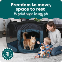 Furhaven playpen interior showing 360-degree mesh walls for visibility and airflow.