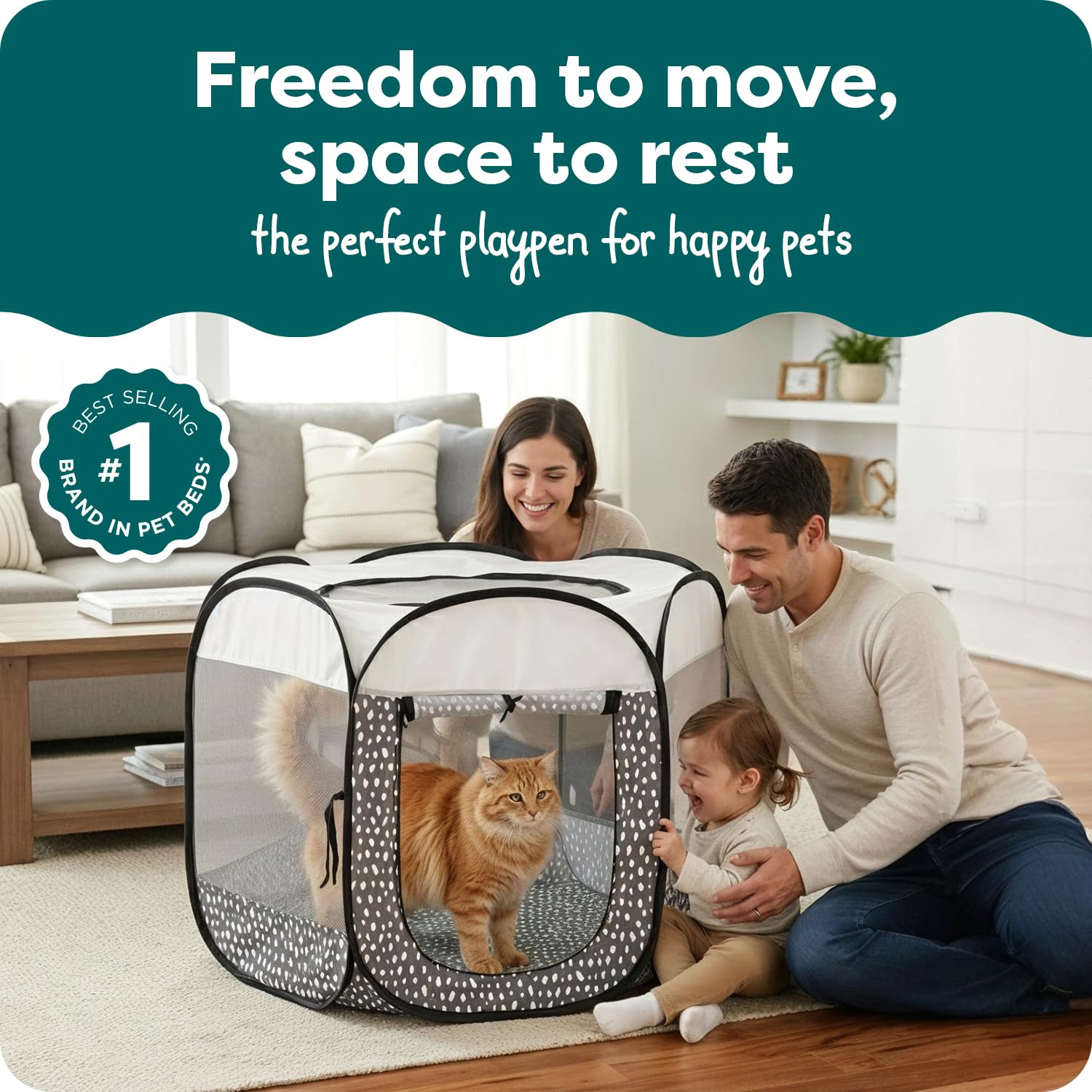 FurHaven Playpen with 360° mesh walls provides airflow and visibility.