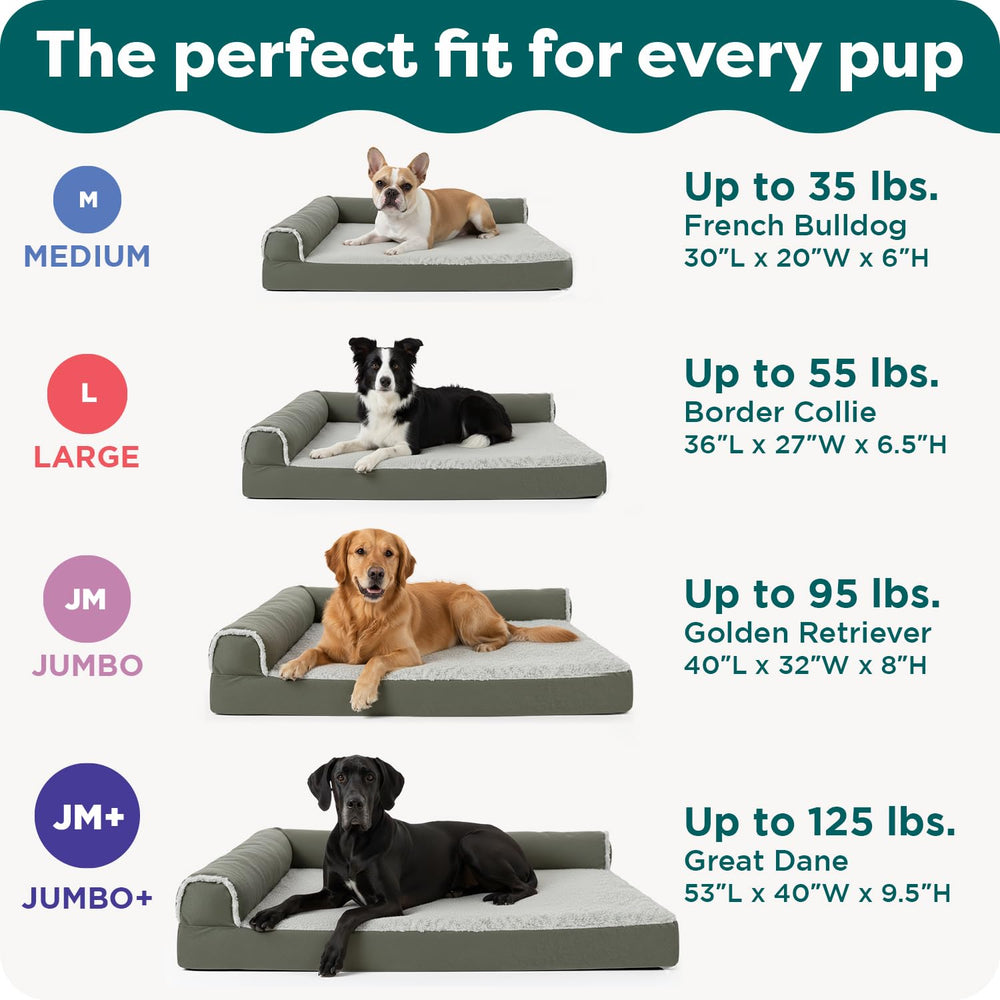 FurHaven bolstered edges provide a secure headrest for leaners and cozy boundaries.