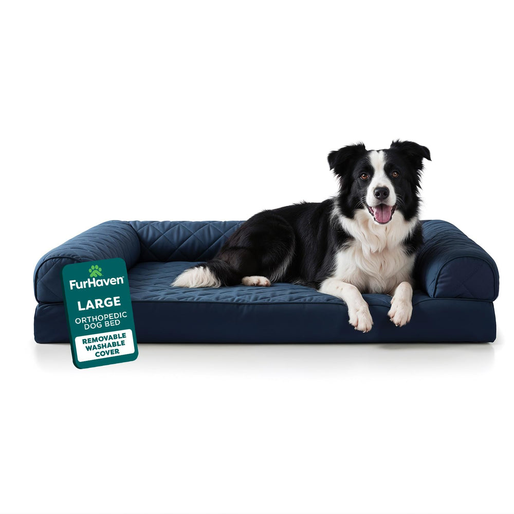 FurHaven Classic Sofa with egg crate foam supports joints and comforts large dogs.