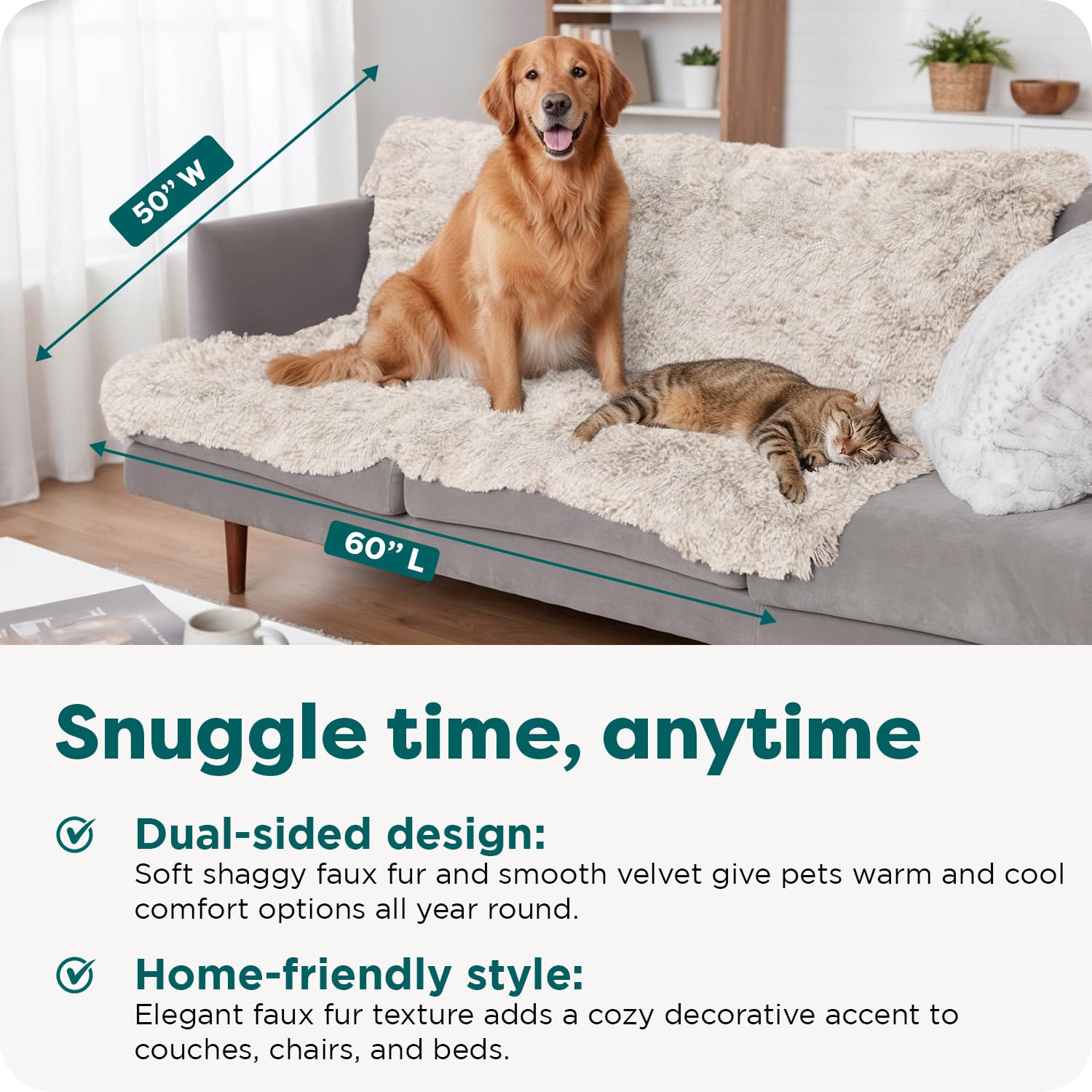FurHaven Driftwood two-sided design delivers warm fur and cool velvet comfort