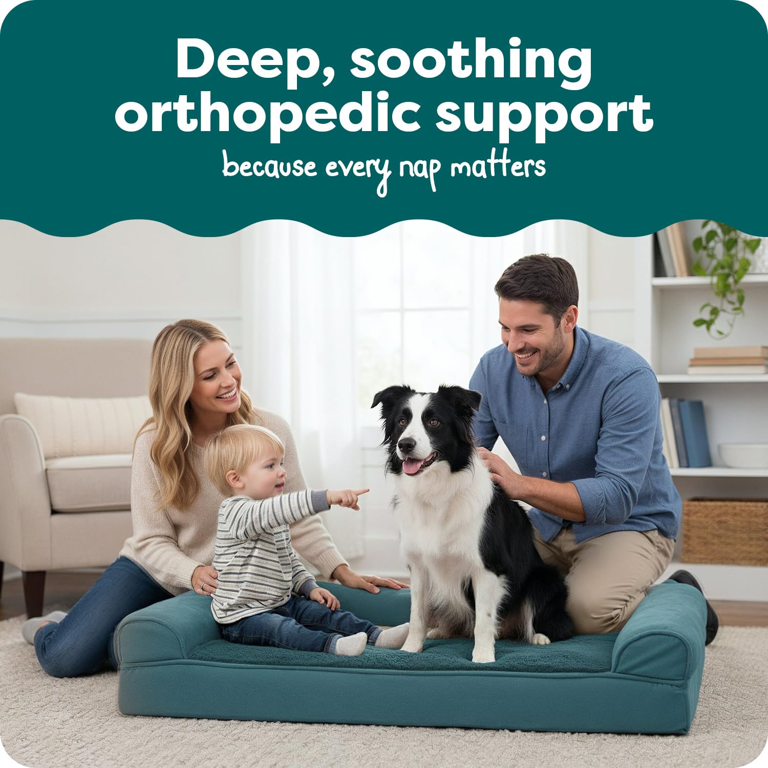 FurHaven egg crate support foam base distributes weight for daily comfort