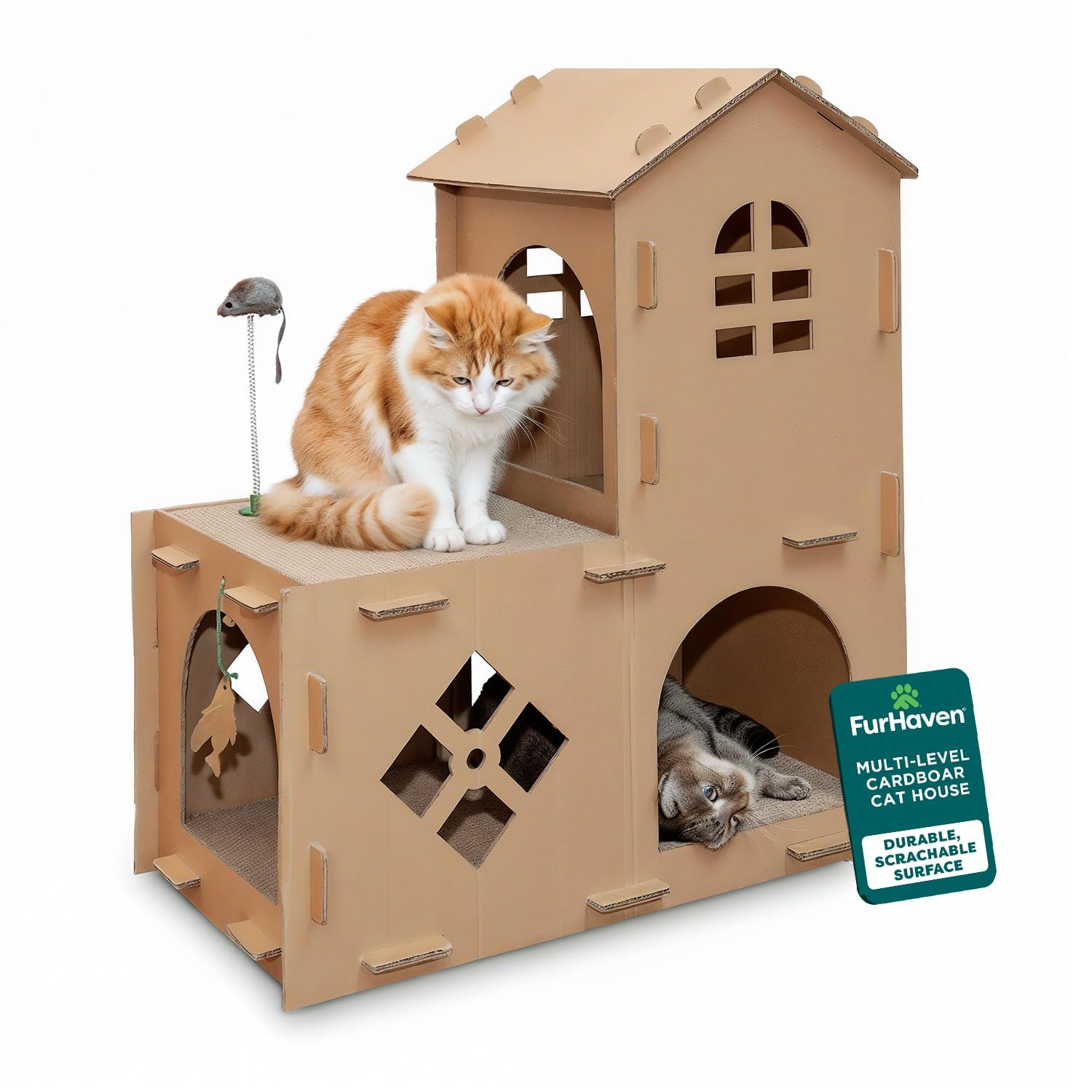 FurHaven Farmhouse detailed view: two levels for lounging and scratching