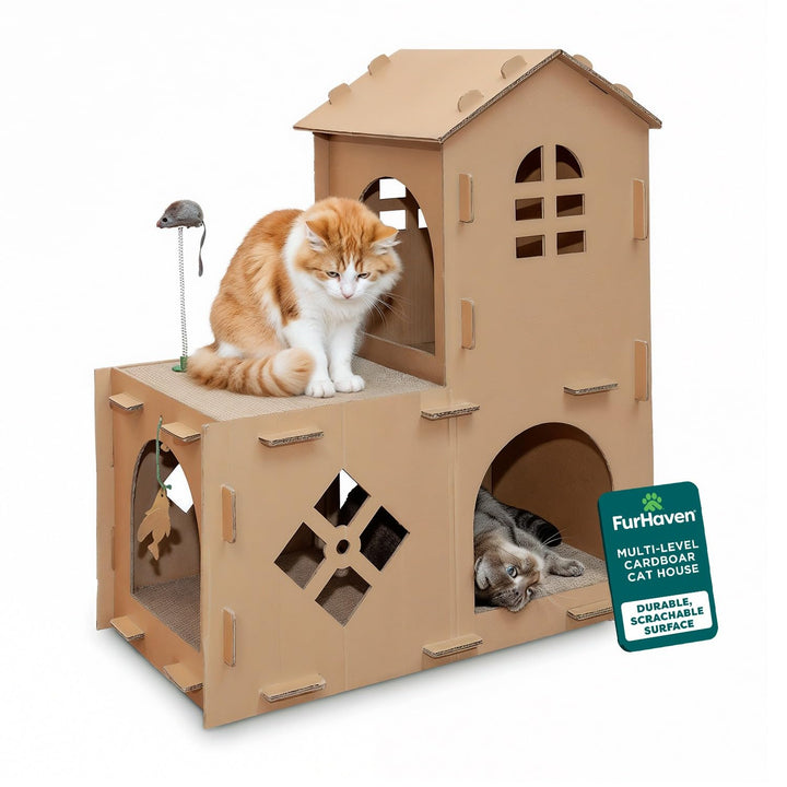 FurHaven Farmhouse detailed view: two levels for lounging and scratching