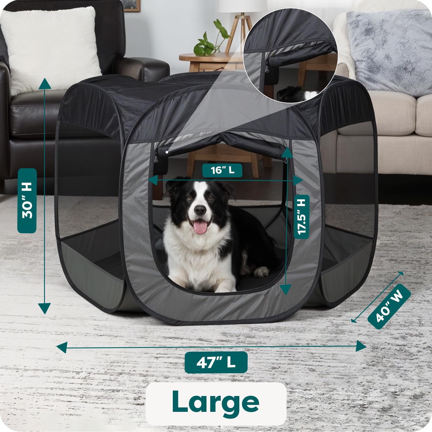 FurHaven foldable playpen folds into a lightweight carry bag for travel.