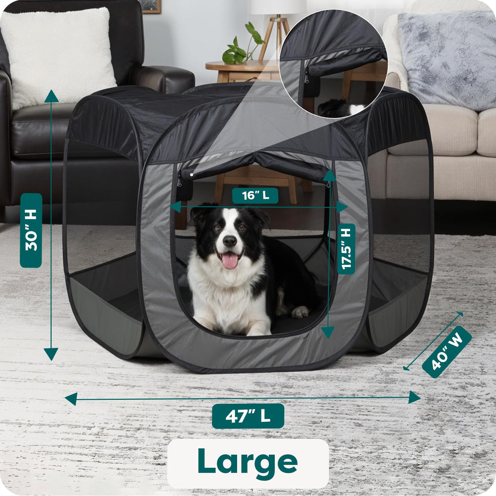 FurHaven foldable playpen folds into a lightweight carry bag for travel.