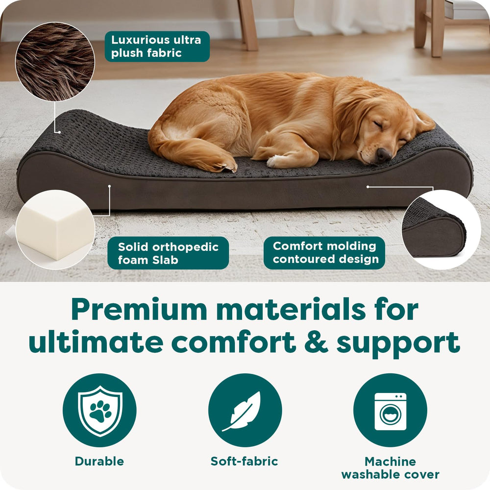 Furhaven high-density memory foam cushions your dog’s shape for calm resting.