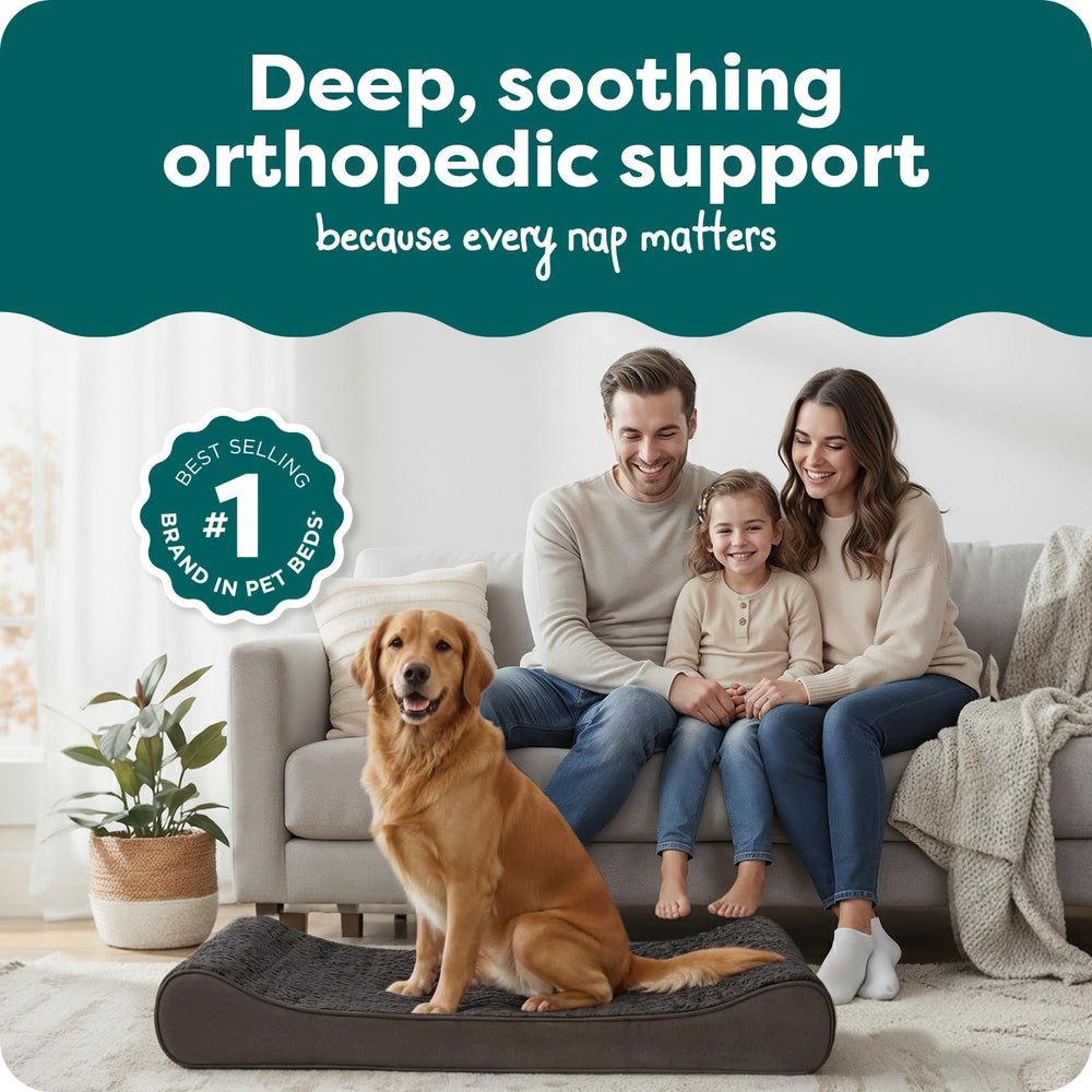 Furhaven Luxe Lounger contour mattress supports joints and promotes restful sleep.