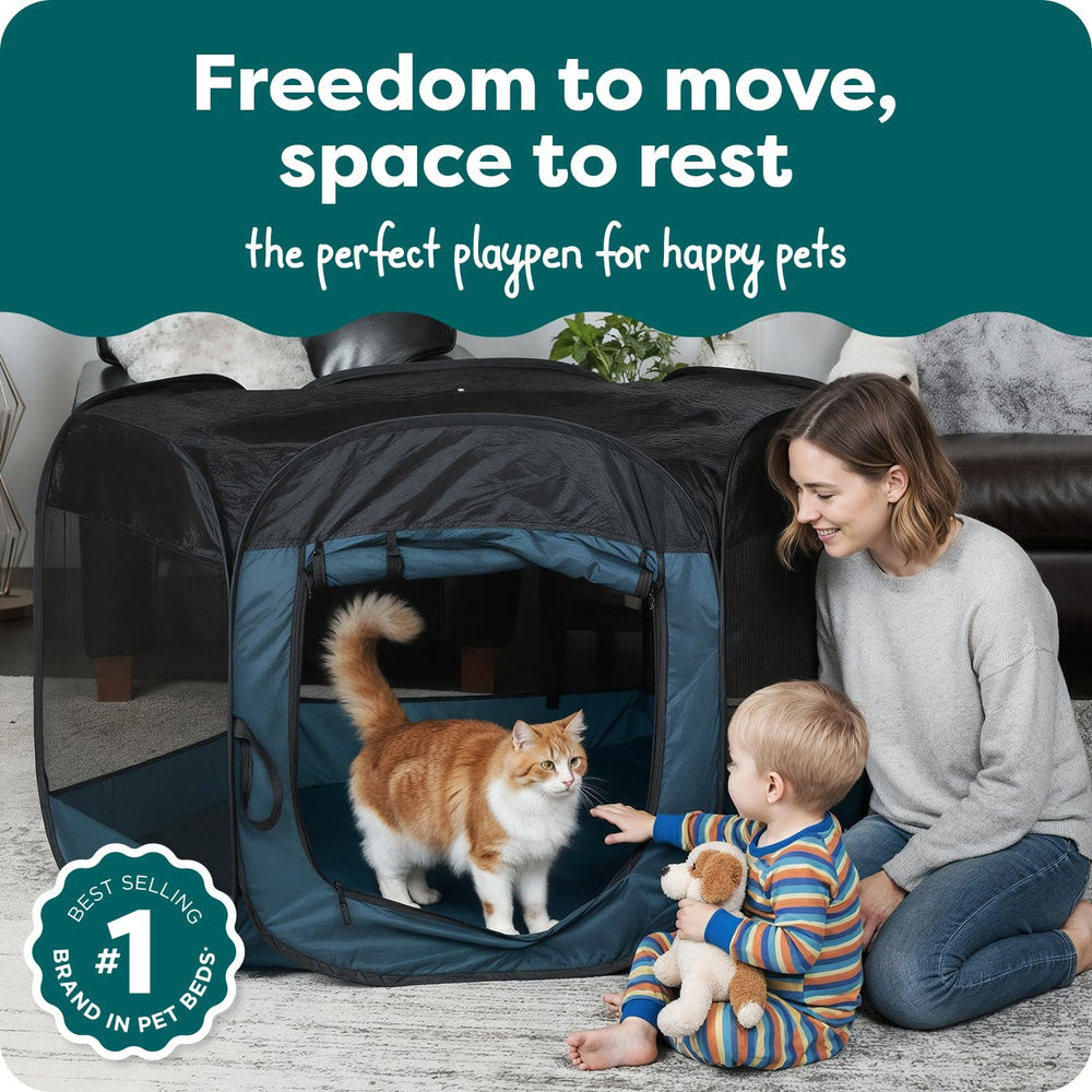 FurHaven playpen with mesh walls offering 360-degree airflow.
