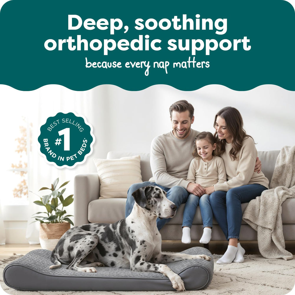 Furhaven gray open lounger highlighting spacious design for large dogs.